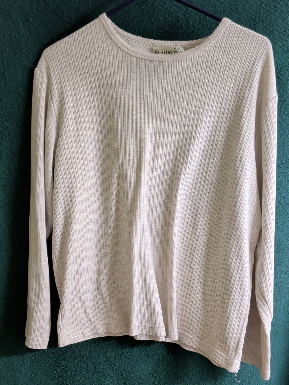 Classic Ribbed Long Sleeve Crew Neck Shirt - Light Cream
